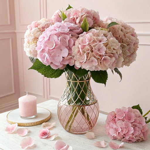 Цветы розового цвета - гортензии в вазе