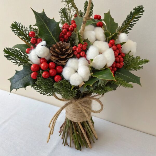 Новогодний букет с хлопком и илексом