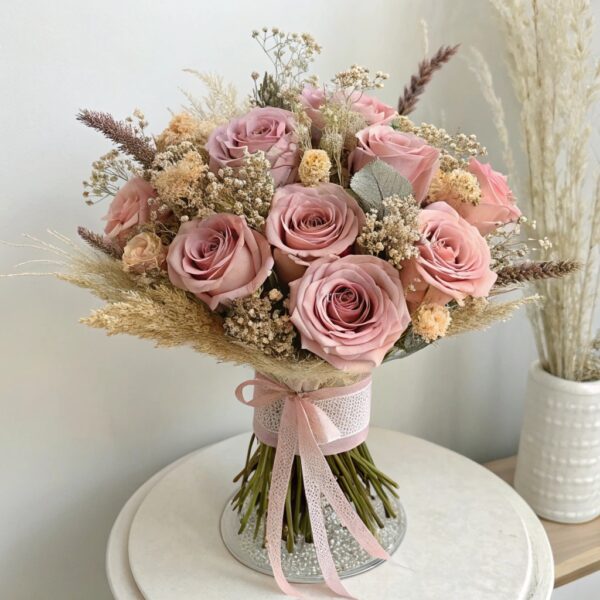 Букет из роз и сухоцветов