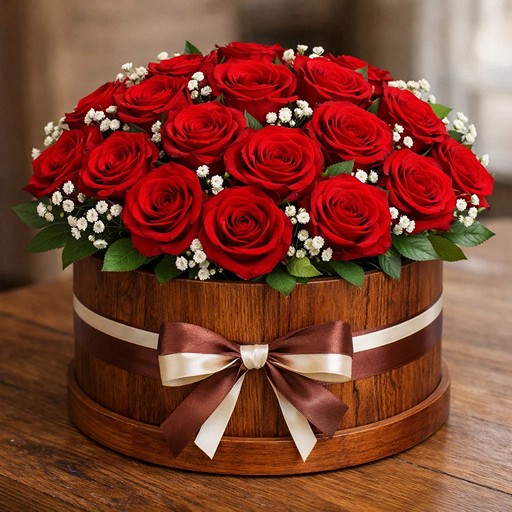 Букет красных роз в коробке