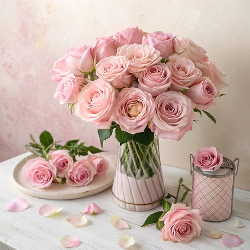 Розовые цветы - розы в вазе