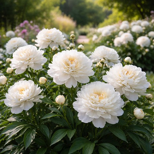 Белые пионы в саду в 2026
