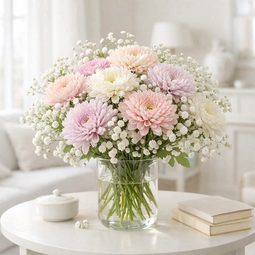 Букет хризантем и гипсофил без повода