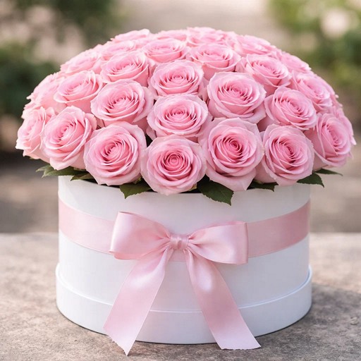 Розовые розы в коробке