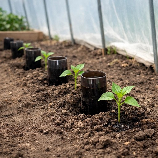 Капельный полив теплицы с помощью бутылок