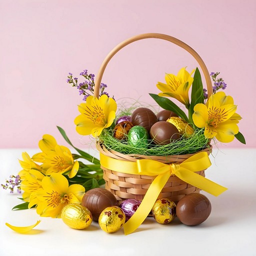 Корзина с цветами и яйцами пасхальная