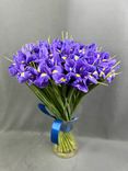 Фото флориста 1: Букет из 45 синих ирисов с лентой