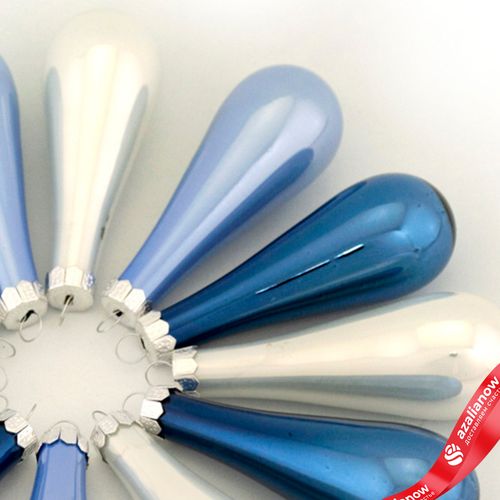 Фото 4: Набор украшений Капли 12шт. в тубе (стекло), 2,5x7,5см, микс синий/белый