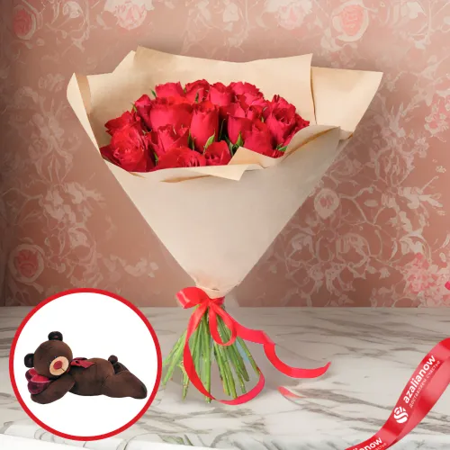 Фото 1: Букет из 15 красных роз «Признание в любви» + Мишка. Сервис доставки цветов AzaliaNow