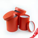 Маленькое фото 1: Набор коробок, подарочных, круглых, 3шт, D18xH20,5см, красный