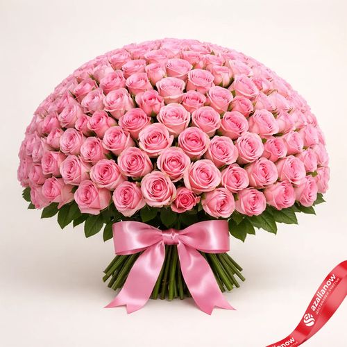 Букет из 301 розовой розы с розовой лентой