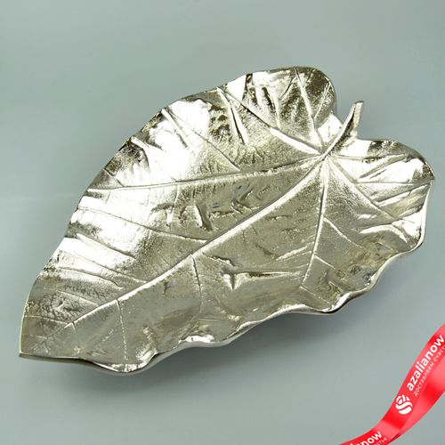 Блюдо «Лист» (металл), 36х25xH6см, серебряный