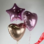 Маленькое фото 1: Композиция из 3 шаров с гелием, 2 сердца и звезда, розовый, розово-золотой