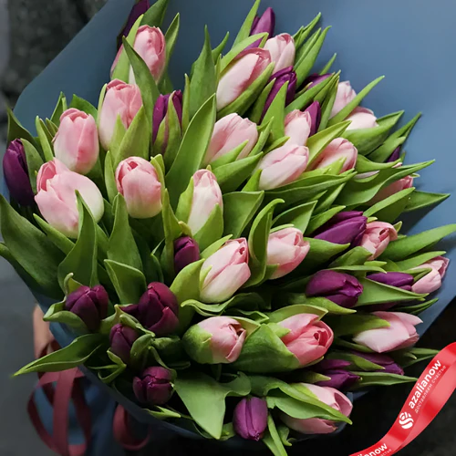 Фото 2: Букет из 30 розовых тюльпанов и 30 фиолетовых тюльпанов. Сервис доставки цветов AzaliaNow