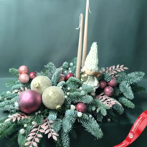 Новогодняя композиция «Еловые ветки с ангелом и свечами», D 50 см x H 20 см
