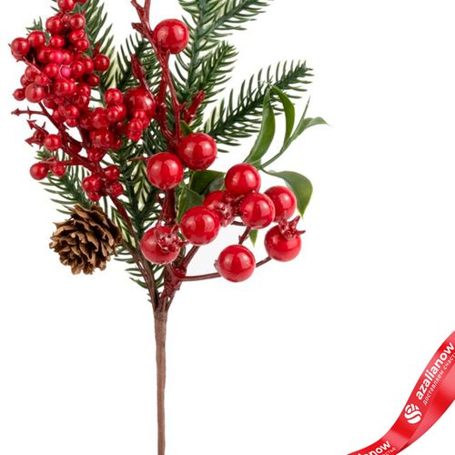 Фото 3: Ветка еловая с ягодами, H31 см, красный