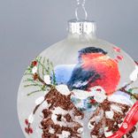 Маленькое фото 2: Украшение подвесное «Шар с птичкой» (стекло), D8см, белый