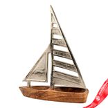 Маленькое фото 1: Сувенир «Корабль» (металл/дерево), H34,5x24х6,5см, серебряный