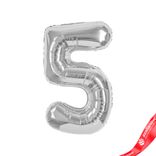 Маленькое фото 1: Шар с гелием «Цифра - 5», 102 см., серебро