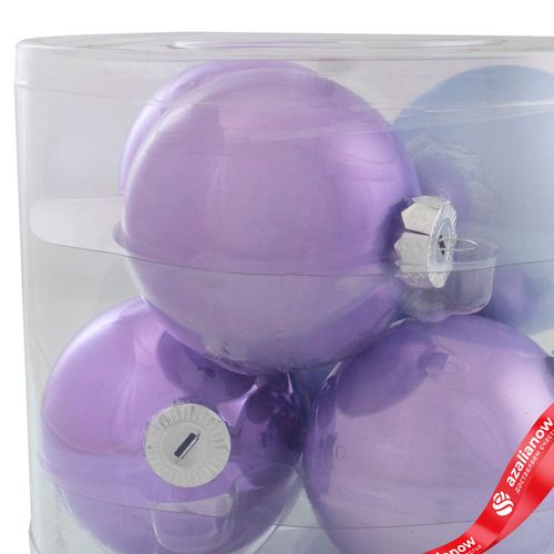 Фото 3: Набор шаров 6шт. в тубе (стекло), D8см, в асс., сиреневый, вид 1
