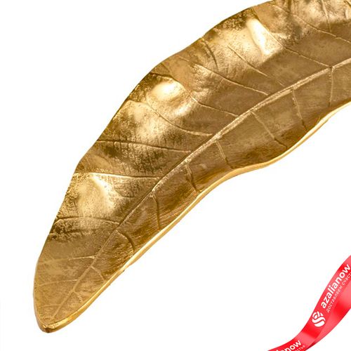 Фото 3: Блюдо «Лист» (металл), 66х26xH7см, золотой