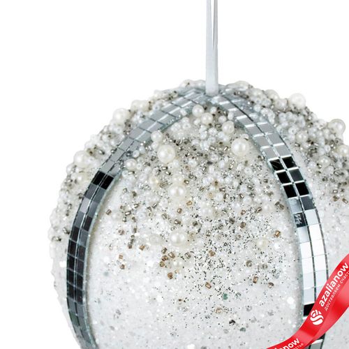 Фото 2: Украшение подвесное «Шар с зеркальными полосками», D12см, белый