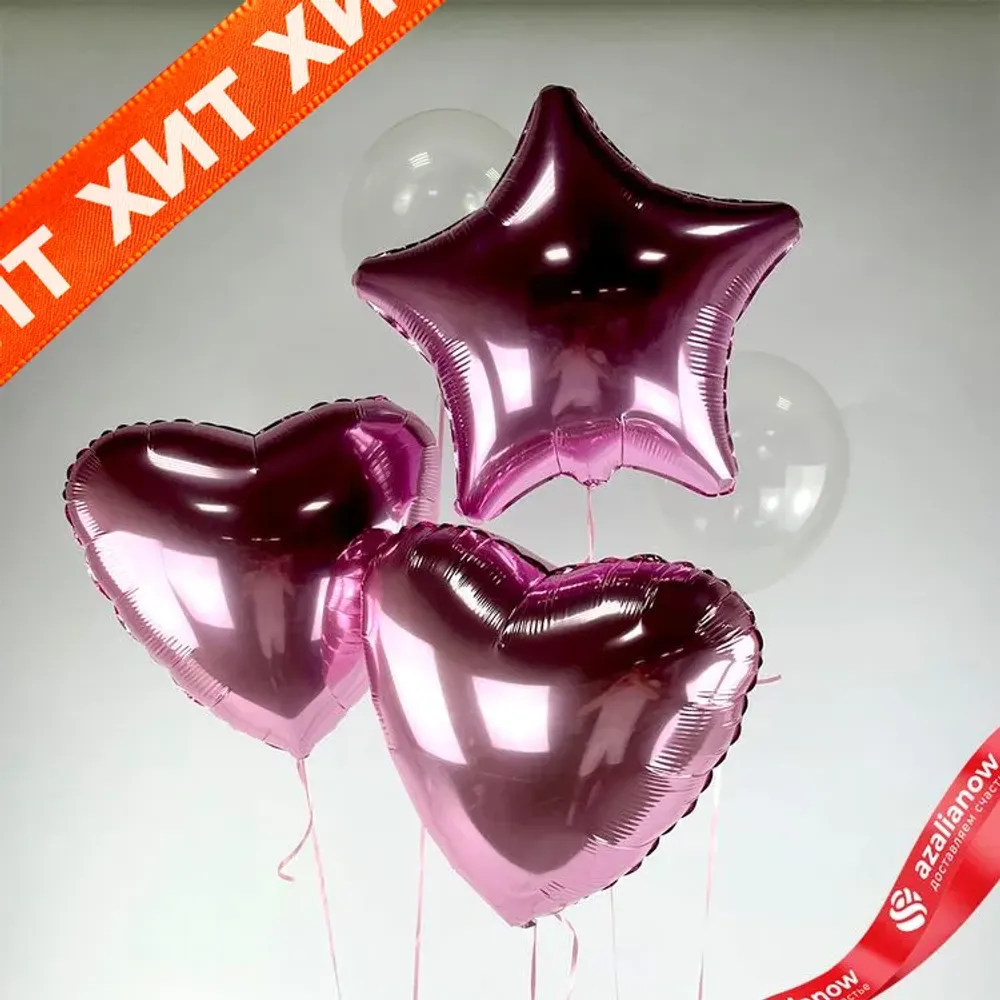 Композиция из 5 шаров с гелием, розовый, прозрачный, вар. 2
