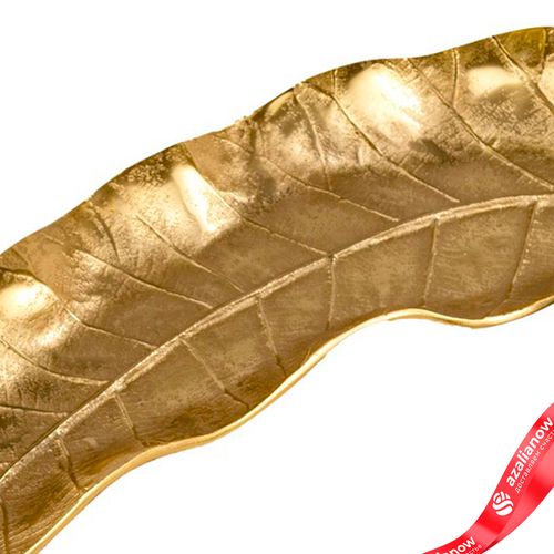 Фото 5: Блюдо «Лист» (металл), 66х26xH7см, золотой