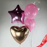 Маленькое фото 1: Композиция из 5 шаров с гелием «Розовое сердце», вар. 2