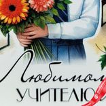 Маленькое фото 5: Открытка «Любимому учителю (букет и кленовые листья)», 7х10 см