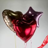 Маленькое фото 1: Композиция из 3 шаров с гелием, 2 сердца и звезда, ассорти