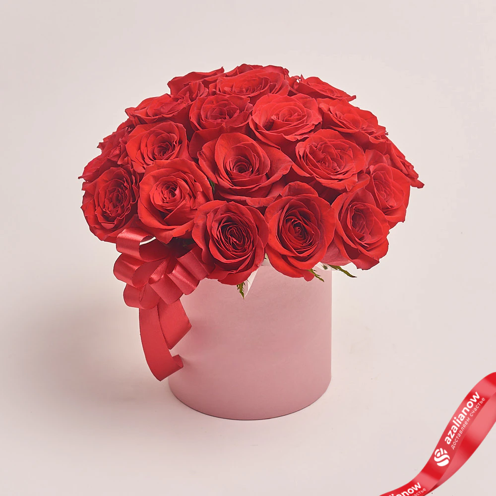 Фото 1: Акция! 25 красных роз в розовой коробке (букеты от 6000). Сервис доставки цветов AzaliaNow