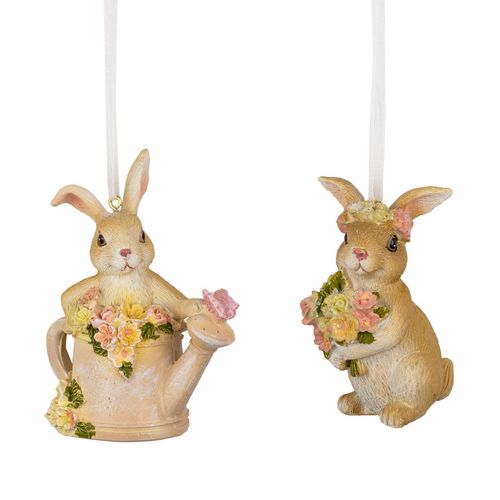 Фото 1: Украшение подвесное Комплект Кролик с цветами полирезин 2 шт, H8x5х4,5см, цв. в асс. Сервис доставки цветов AzaliaNow