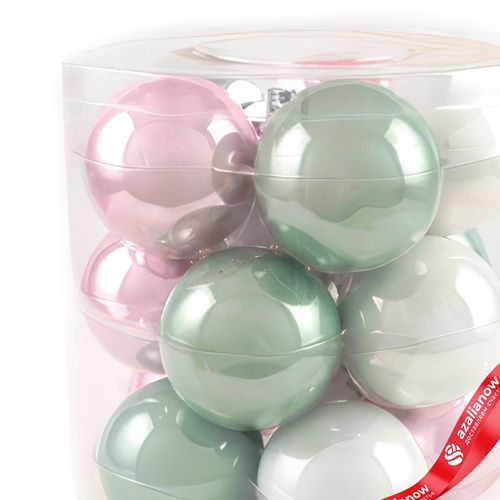 Фото 3: Набор шаров 15шт. в тубе (стекло), D6см, микс зеленый/белый/розовый