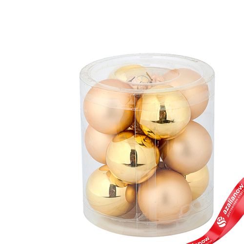 Фото 2: Набор шаров 12шт. в тубе (стекло), D3см, в асс., золотой