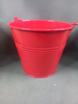 Фото флориста 1: Горшок (Кашпо) Три Линии ведерко с ручкой Металл D 15 см H 13 см Красный