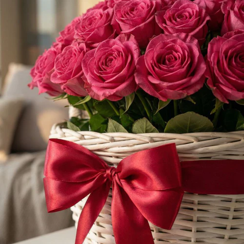 Фото 4: Букет в корзине из 303 малиновых роз Freude «Фрейд», 60 см