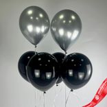 Маленькое фото 1: Композиция из 6 шаров с гелием, 30 см, черный, серебряный