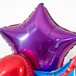 Маленькое фото 5: Композиция из 3 шаров с гелием, 1 красное сердце и 2 звезды, синяя и сиреневая