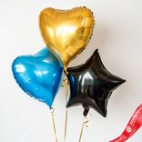 Маленькое фото 1: Композиция из 3 шаров с гелием, 2 сердца и 1 черная звезда