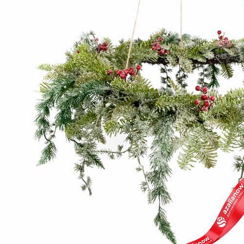 Фото 4: Венок подвесной заснеженный с ягодами, Н40хD60см, зеленый