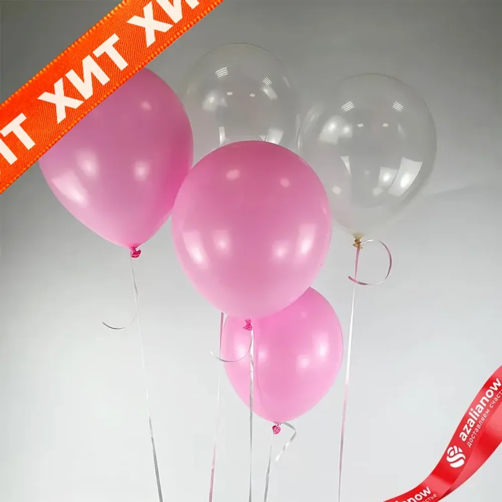 Композиция из 5 шаров с гелием, 30 см, ярко розовый, прозрачный