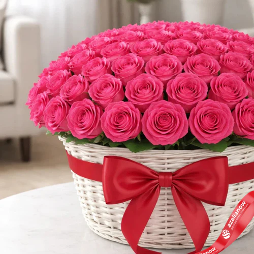 Фото 6: Букет в корзине из 151 малиновой розы Freude «Фрейд», 60 см