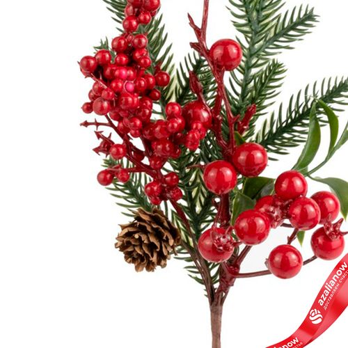 Фото 5: Ветка еловая с ягодами, H31 см, красный