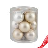 Маленькое фото 1: Набор шаров 12шт. в тубе (стекло), D3см, микс шампань/кремовый