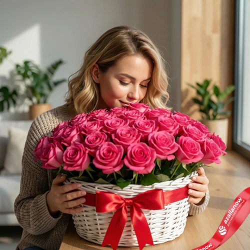 Фото 4: Букет в корзине из 151 малиновой розы Freude «Фрейд», 60 см