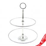 Маленькое фото 1: Подставка со стразами 2 яруса (металл/стекло), D30,5xH33см, серебряный