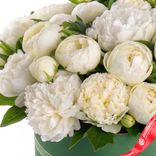 Маленькое фото 4: Букет из 20 белых пионов в зеленой коробке с лентой. Сервис доставки цветов AzaliaNow