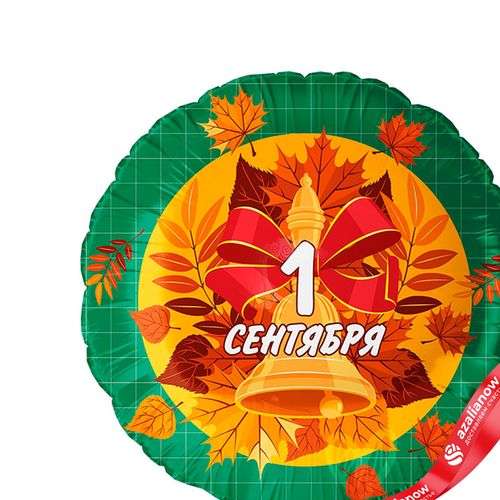 Фото 2: Шар с гелием «Круг - 1 Сентября (колокольчик и листья)», зеленый, 46 см