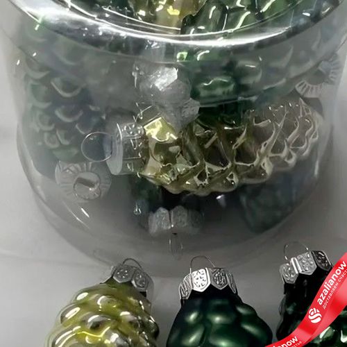 Фото 2: Набор украшений «Шишки» 12шт. в тубе (стекло), 5см, в асс., зеленый/золотой